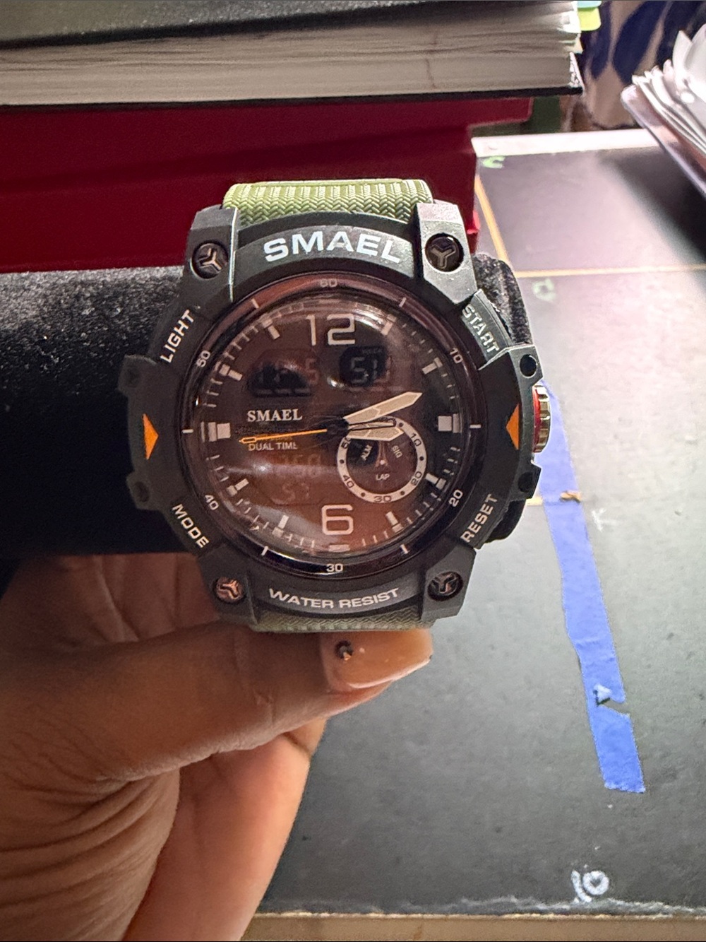 Olive Green Dual-Time Outdoor Sports Watch